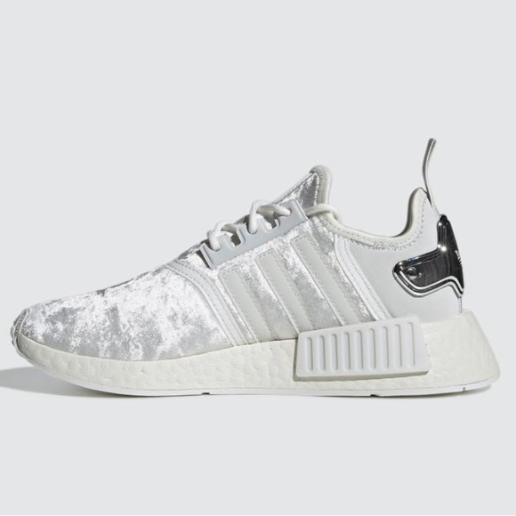 NEW! Adidas Women's NMD_R1 Crystal White Silver Metallic Running Shoes Size 8 - Picture 3 of 9